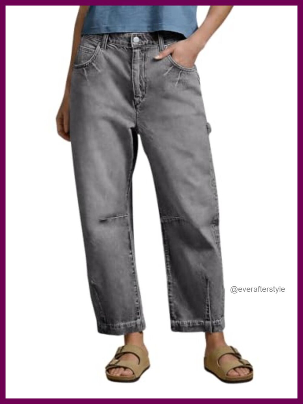 Women's Baggy Barrel Jeans Mid Rise Wide Leg Crop Denim Ankle Pants